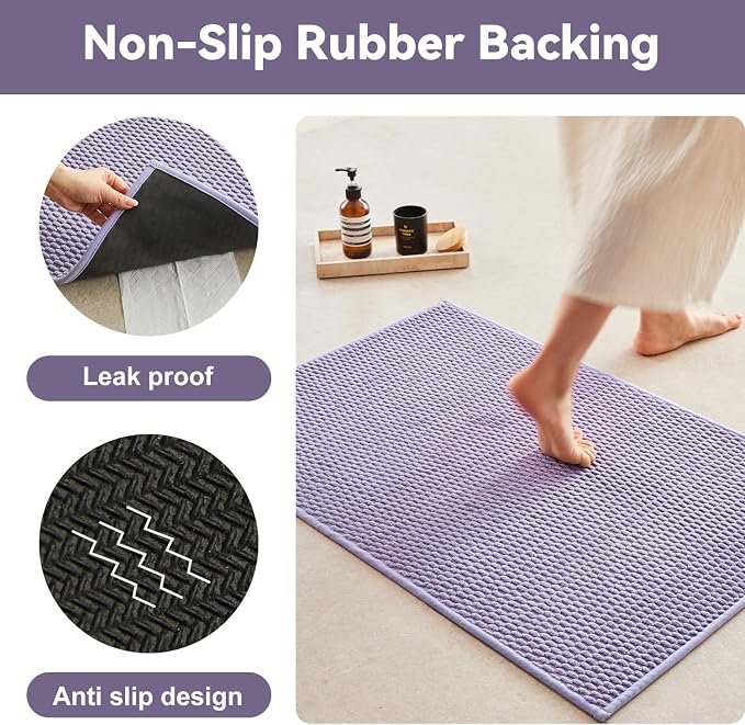 Triohero Bathroom Rugs Non Slip Washable, Super Absorbent Thin Bath Mat Quick Dry Low Pile Bathroom Rug, Lavender 24"x36"