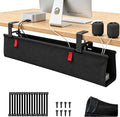 Under Desk Cable Management No Drill – 36" L x 6" W Cord Organizer, Upgraded Silicone Pads (No Scratch), 16 Cable Slots, Washable PE Honeycomb Base, Fits Desks 0–2.1" Thick, Black