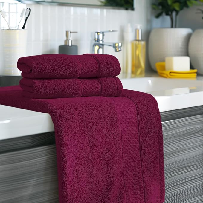 COZYART Bath Towel Set 6 PCS, Burgundy Luxury 100% Turkish Cotton 650GSM | Soft Absorbent Quick Dry, OEKO‑Tex 100 Cert. Zero Twist Ring Spun Cotton, Plush Fluffy, Breathable Hotel Quality Towels Set