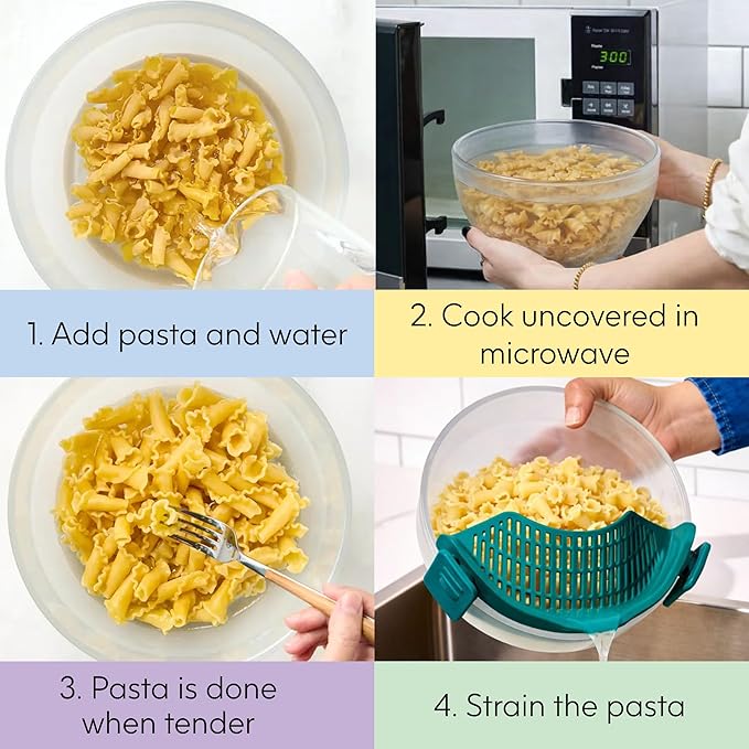 Anyday 8 Cup Glass Microwave Pasta Cooker, BPA Free (Clear Kale) | Spaghetti, Meal Prep, Cookware, Stackable, Airtight, Nontoxic Storage Container, Vented Glass Lid