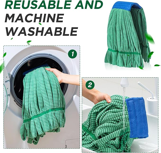 Hushee 6 Pack Large Microfiber Tube Mop Heads 18 oz Heavy Duty Commercial Industrial Wet Mop Head Refill Reusable Machine Washable Looped End Mopheads for Hardwood, Tile, Laminate Floors, Green