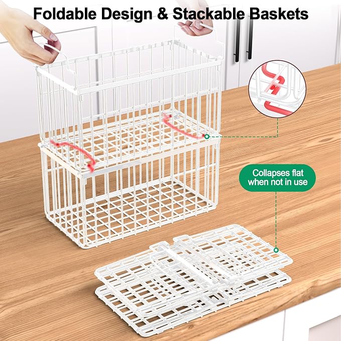 Freezer Organizer Bins, 6 Pack Big Baskets for 5/ 7 Cu.FT Deep Freezer | Stackable Chest Freezer Organizer Bins, Foldable Baskets with Handles, White Storage Container Baskets for Sort Frozen Meats