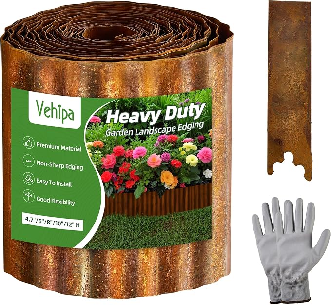 Vehipa Corrugated Landscape Edging 10" x 30 Ft Metal Garden Edging Rusty | for Lawn Landscaping, Sturdy Flower Bed Edging Border Garden, Garden Bed, Lawn