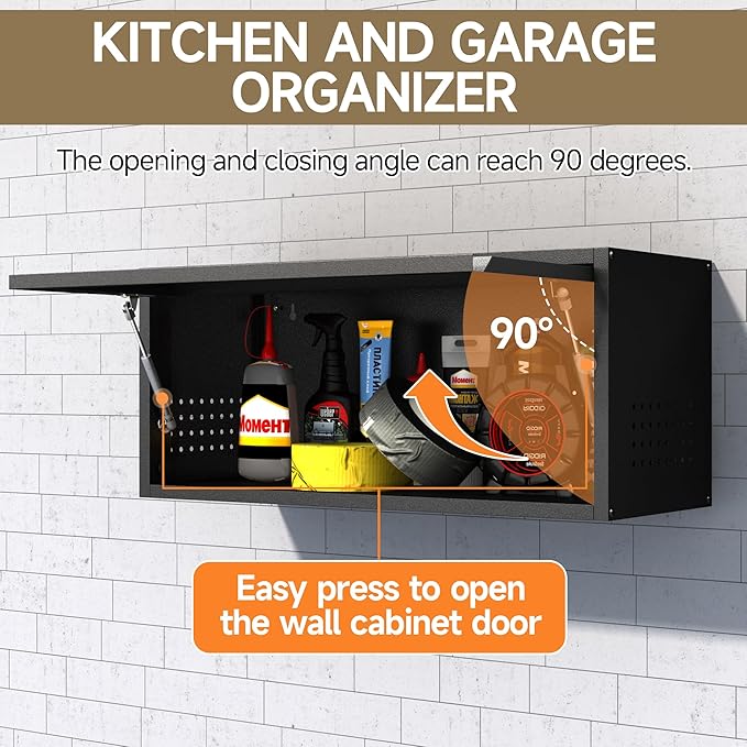 Coolsun Metal Wall Cabinet, 12.6" H Garage Wall Cabinet with Up-Flip Door | 31.5" W Wall Mounted Metal Storage Cabinet for, Garage,Basement,Ware House Assembly Required