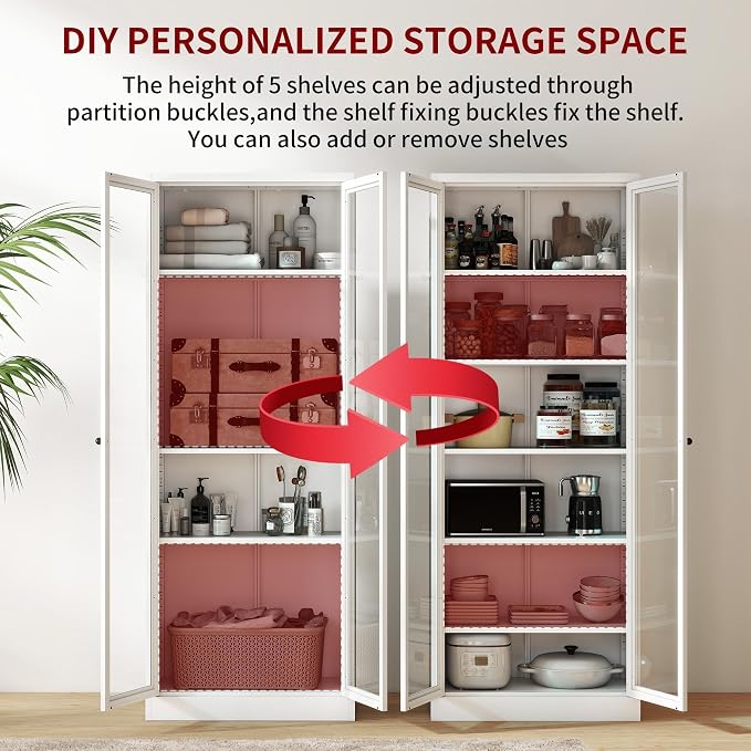 AQY Kitchen Pantry Cabinet,73" Tall Pantry Storage Cabinet with Doors and Adjustable Shelves, Metal Food Pantry Cabinets with Handle, Freestanding Cupboard for Living Room-Assemble Required