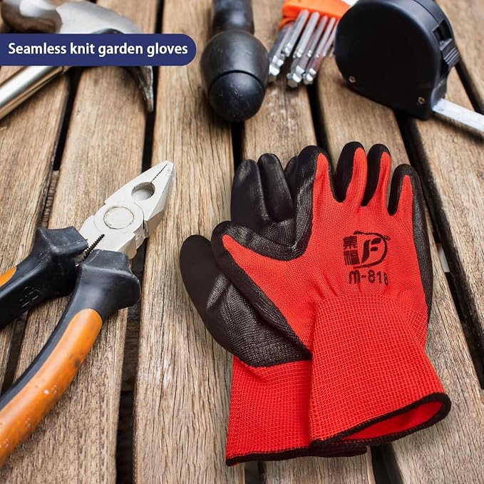 YOUKE OLA 120 Pair Gardening Gloves for Men Women, Breathable Rubber Coated Garden Gloves Working Gloves for Gardening, Construction (Black, Red, Blue)