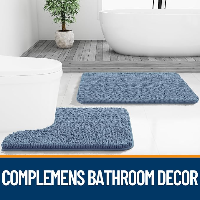 OLANLY Bathroom Rugs 34x21, Extra Soft Absorbent Chenille Bath Rugs, Rubber Backing Quick Dry, Machine Washable Bath Mats for Bathroom Floor, Tub and Shower, Home Decor Accessories, Airy Blue