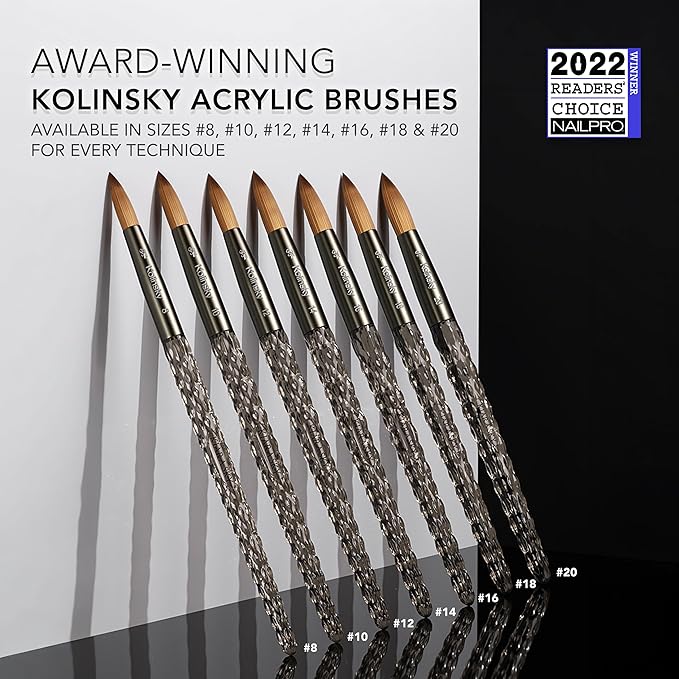 Kiara Sky Kolinsky Acrylic Nail Brush #14 – Pure Kolinsky Sable Hair, Black Crystal Handle, Acetone Resistant, for Acrylic Application, Extensions & 3D Nail Art