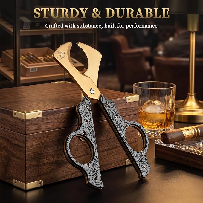 Cigar Scissors Cutter Stainless Steel Double Blade Guillotine Cutter Straight Cut Scissors with Leather Case(Black)