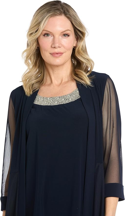 R&M Richards Women's Beaded Neck 2 Piece Pant Set