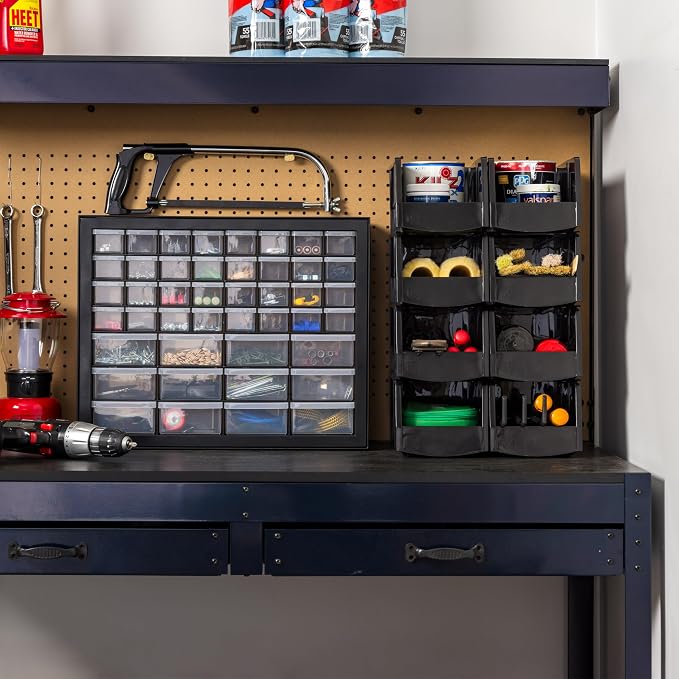 IRIS USA 44-Drawer Small Parts Organizer, Made in USA, Storage Drawers for Screws, Nuts, Bolts, Electronics, Hardware, Beads, Crafts, Building Bricks, Stackable Garage Storage Cabinet, Black