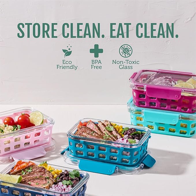 Ello Duraglass 3.4 Cup Glass Meal Prep Containers, 10 Pc, 5 Pack, Evening Orchard