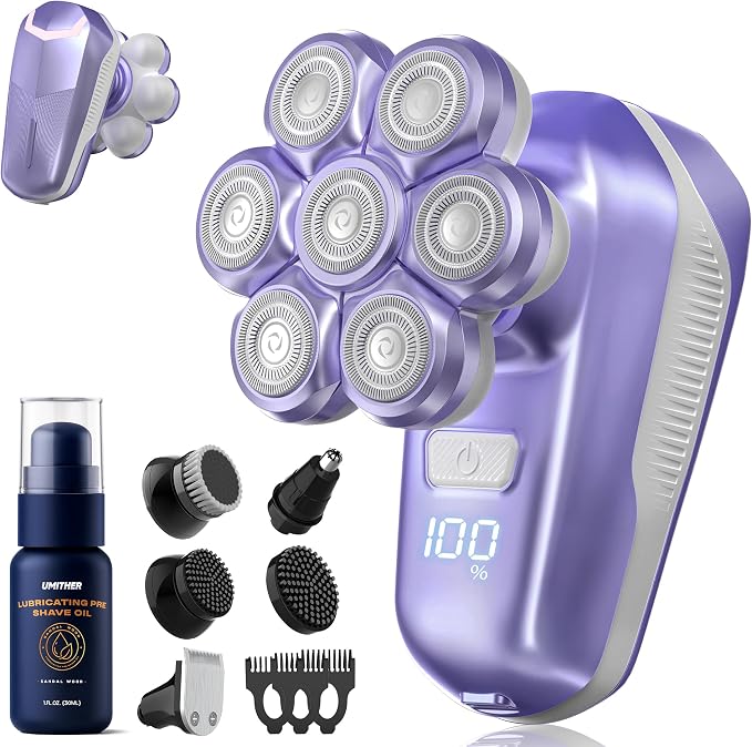 Electric Shaver for Women, Electric Razor with 7D Magnetic Shaver Heads, Wet Dry Bikini Trimmer Kit for Women & Men, Nose Ear Hair Trimmer, USB Rechargeable Clippers, Purple