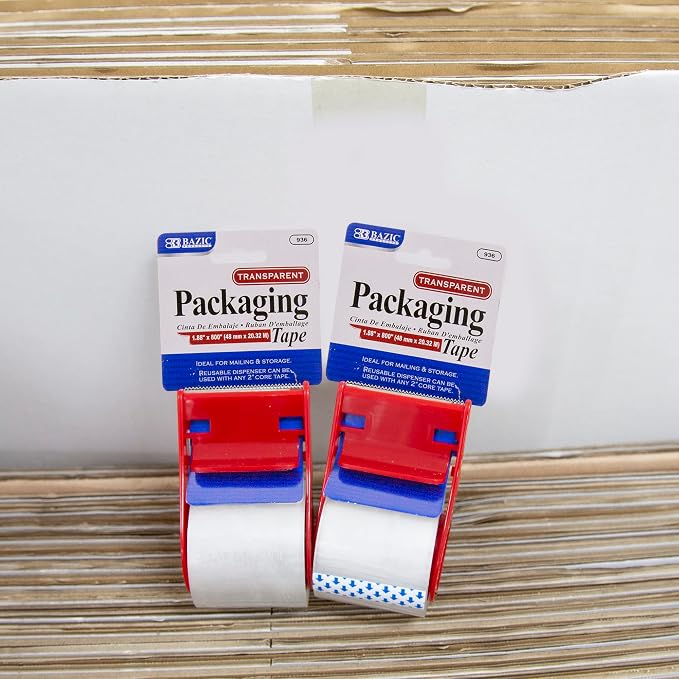 BAZIC Products Clear Packaging Tape, 1.88 in x 800 in, 4-Pack | built-in handheld dispenser for sealing boxes and cartons