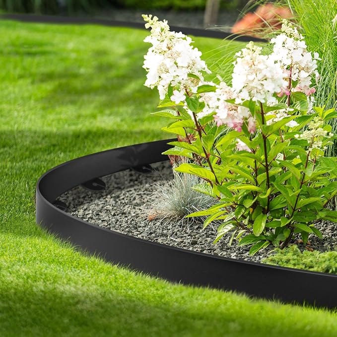 Jorvila No Dig Landscape Edging Kit, 1.5" x 60' Plastic Garden Edging | 60 Pcs Metal Spikes, Plastic Material, Flexible Garden Border, Suitable for Lawn, Yard, Landscaping, Flower Beds