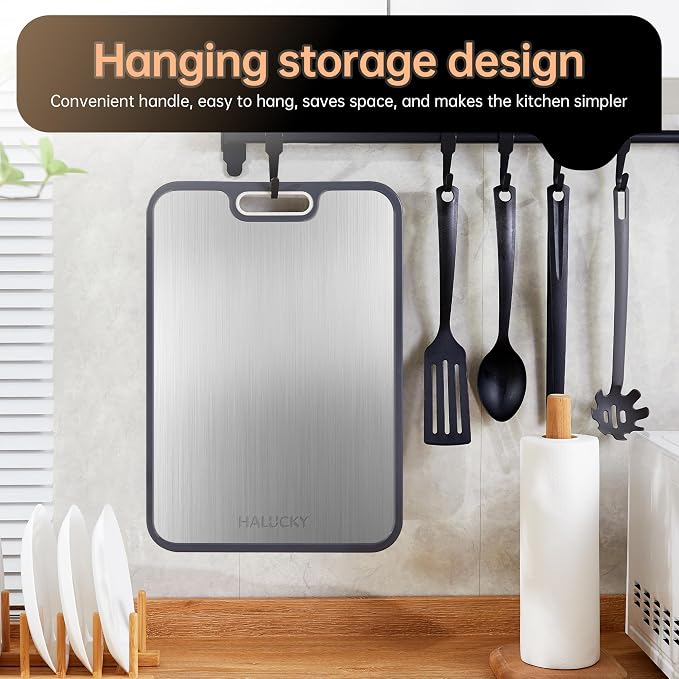Titanium Cutting Board for Kitchen, Non Toxic Cutting Board Double Sided Food Grade, 2-in-1 Pure Titanium and Wheat Straw PP, Chopping Board for Meat and Fruit, Easy to Clean 16”×11” (Large)