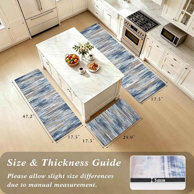 XLHOMO Kitchen Rugs Sets of 3, Non Slip Washable Kitchen Mats for Floor, Cushioned Anti-Fatigue Comfort Kitchen Mat, Rubber Backing Abstract Kitchen Floor Mat for Laundry, Desk, Sink, Office