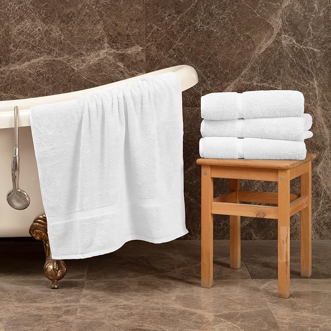 Towel Bazaar 4-Piece Bath Towel Set, 100% Premium Cotton Turkish Towels, 27x54 Luxury Towel Super Soft and Absorbent, Perfect Use for Bathroom, Shower Towels - White