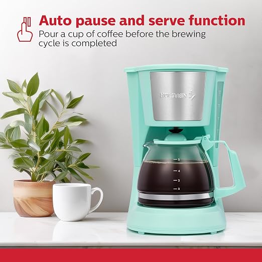 Holstein Housewares HH-0914701I 5-Cup Coffee Maker, Mint, 9.8x10x5.7