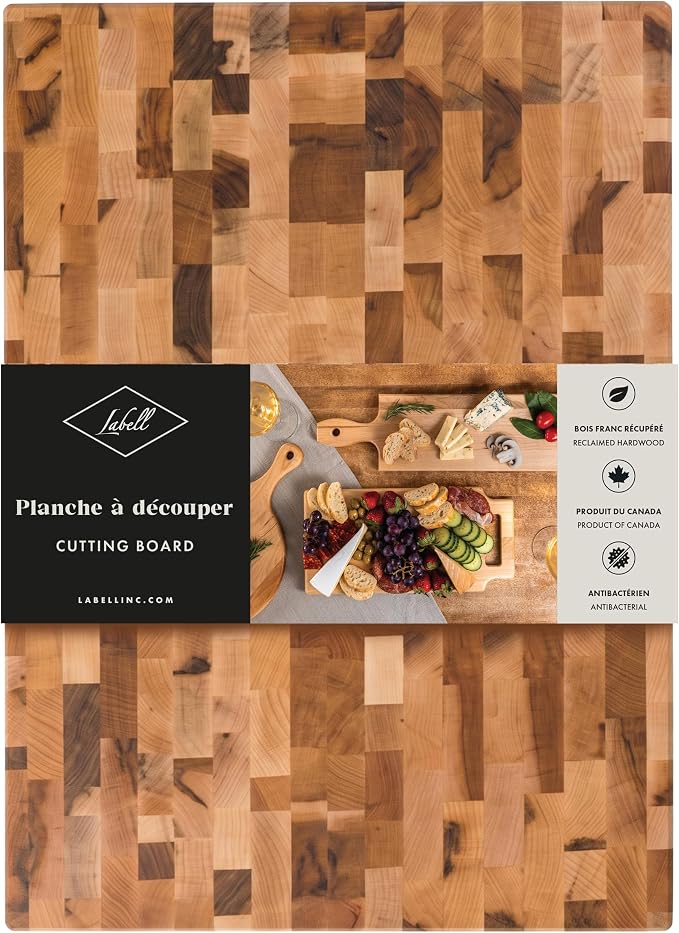 Labell Maple End-Grain Butcher Block, Juice Groove, 12 x 16 x 1.25 in | Checkered Cutting Board, Handcrafted in Canada, Thick, for Meat, Cheese, Charcuterie