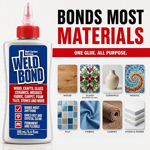 Weldbond Multi-Surface Glue Non Toxic for Mosaic Wood Ceramic Craft 5.4oz | Non Toxic Glue Dries Crystal Clear Heavy Duty Adhesive Glue for Craft, Ceramic, Wood Working, Glass, Porcelain, Tile and more