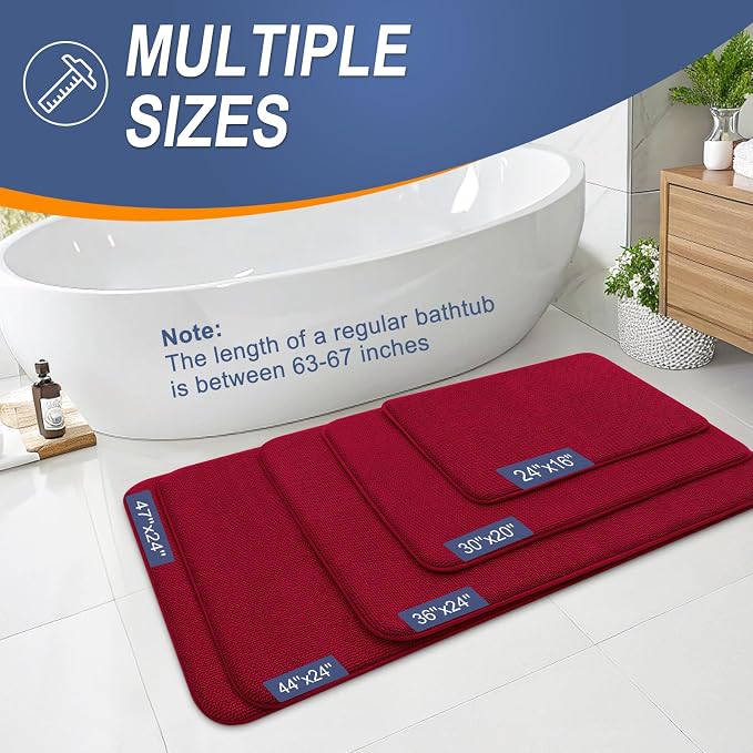 OLANLY Thick Memory Foam Small Bathroom Rug 24x16, Absorbent Bath Mat, Red | Soft Quick Dry Bath Mat Rugs, Non-Slip, Machine Washable Mat for Bathroom Floor, Tub and Shower, Home Decor Accessories