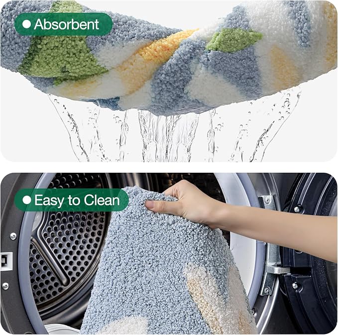 LUMI Bathroom Rugs Cute Daisy, Soft Absorbent Squarer Bath Mat Non-Slip, Machine Washable Quick Dry Blue Luxury Rug Flower for Kids Room, Bathtub, Home Decor, 26"x26"