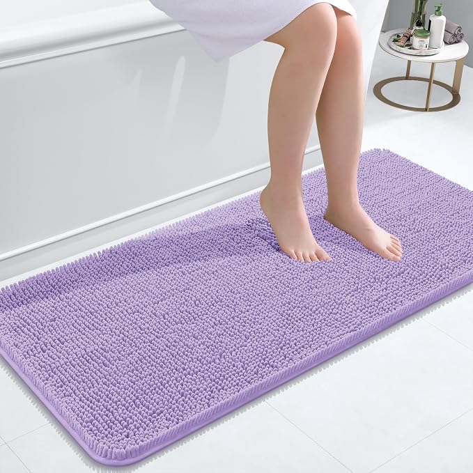 OLANLY Bathroom Runner Rugs 47x20, Soft Absorbent Chenille Bath Rugs, Rubber Backing Quick Dry, Machine Washable Long Bath Mats for Bathroom Floor, Tub and Shower, Home Decor Accessories, Lavender