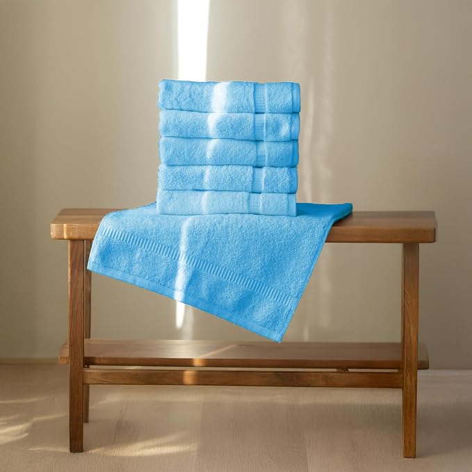 SALBAKOS 6-Piece 100% Turkish Cotton Hand Towels, 16x30 inch, Aqua | Large Size Thick Super Soft Highly Absorbent, Versatile Hair Face & Hand Drying Towel, Premium Hotel Quality Made in Turkey