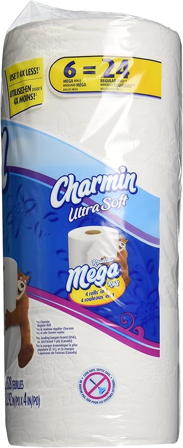 Charmin Ultra Soft Toilet Paper 6 Mega Rolls = 24 Regular Rolls