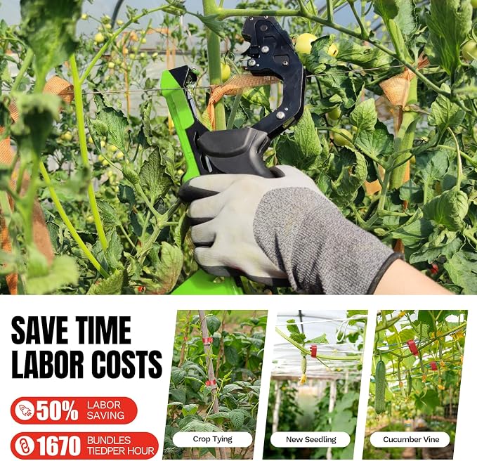 Cekegon Plant Tying Machine, 420g Tapener Tying Tool Plant Tying Tool | 20 Rolls Tape 10000pcs Staples Green