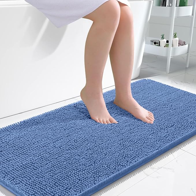 OLANLY Large Bathroom Rugs 50x30, Soft Absorbent Chenille Bath Rugs, Rubber Backing Quick Dry, Machine Washable Bath Mats for Bathroom Floor, Tub and Shower, Home Decor Accessories, Cornflower Blue