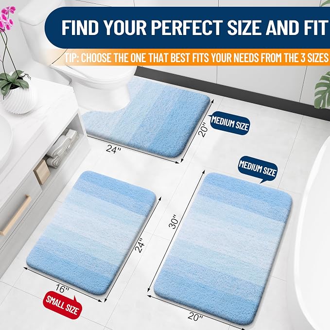 OLANLY Large Bathroom Rugs Mat 54x24, Extra Soft Absorbent Microfiber Bath Rugs, Rubber Backing, Quick Dry, Machine Washable Bath Mats for Bathroom, Tub and Shower, Home Decor Accessories, Sky Blue