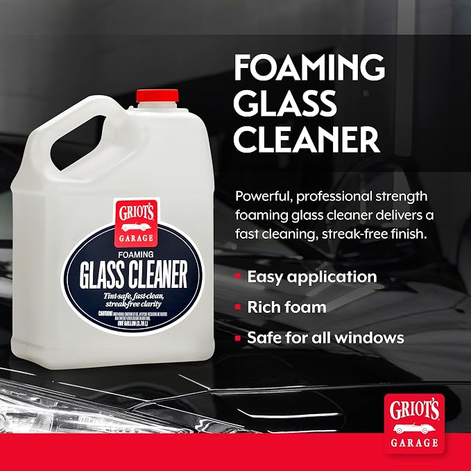 Griot's Garage Foaming Glass Cleaner for Car Window, Windshield, Mirror, Tint Safe, No Streak, Dye and Ammonia-Free Formula, 1 Gallon, 10892