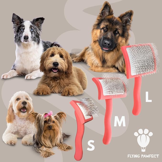 Premium Slicker Brush for Dogs - Long Pin for Poodles, Doodles & Long Haired Dogs, Deshedding & Dematting Tool, Slicker Dog Brushes for Grooming (Coral, Curved Large)