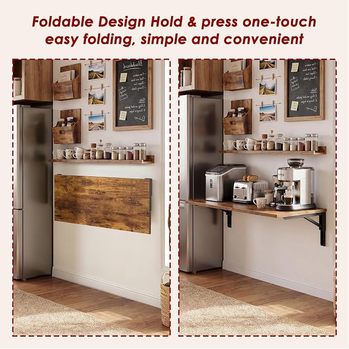 Need 36x20IN Wall Mounted Folding Table for Office Laundry Retro | Black Frame Fold Down Wall Mount Desk Folding Wall Table for Small Apartment, Garage&Ironing Station
