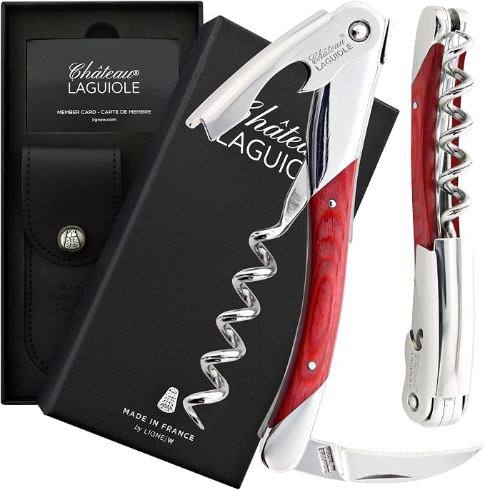 Chateau Laguiole Laguiole Grand Cru Corkscrew - Red Stamina French Luxury Wine Opener - Includes Leather Sheath & Gift Box