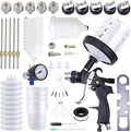 HVLP Spray Gun with 10Pcs 600ML Disposable Paint Cups, 5 Nozzles,1.4/1.7/2.0/2.5/3.0mm, Automotive Gravity Feed Paint Spray Gun Kit with Air Compressor Regulator for Auto (Black)