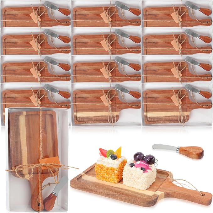 Geetery 12 Set Acacia Wood Charcuterie Board with Knife Wooden Serving Tray with Groove Acacia Wood Cutting Board with Gift Box and Card for Wedding Baby Shower Housewarming Gift(12 x 6 Inches)