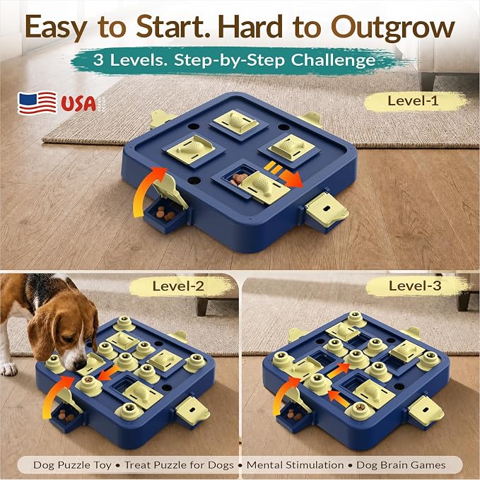 KADTC Dog Chess Puzzle Toy, Large Size, 3 Levels of Step-by-Step Challenge Beginner to Advanced Slow Feeder & Mental Stimulation for Smart Dogs Enrichment Toys