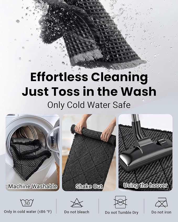 Furicher Waffle Bath Mat Set, Non Slip Bathroom Rugs Sets 2 Piece, Ultra Absorbent Long Bath Rug Runner for Bathroom Decor, Machine Washable Boho Mats, Dark Grey & Grey, 20"×47" Plus 18"×30"