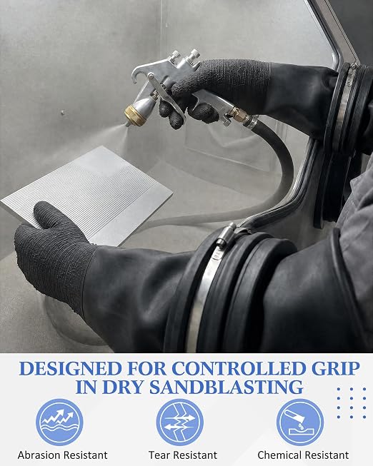 Maxcheck Heavy Duty Sandblasting Cabinet Gloves 26.8 Inch Rubber Sandblast Gloves with Non-slip Particle Grip for Blasting(Wrinkle Style)