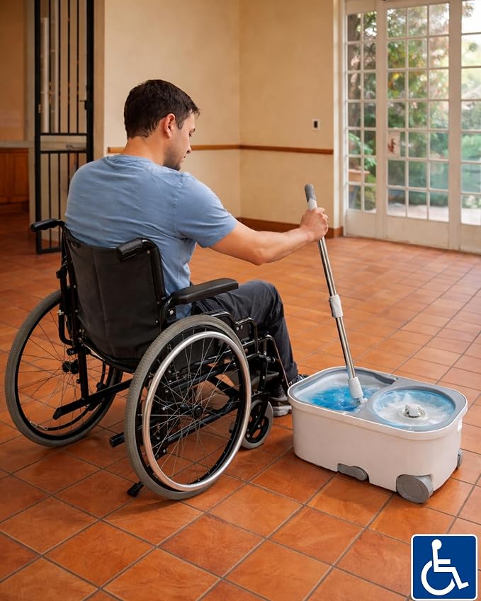 20L Spin Mop and Bucket System with Wringer, 3 Microfiber Mop Heads and 1 Heavy-Duty Scrub Brush, Stainless Steel Handle, Rolling Bucket with Drain Plug for Hardwood, Tile and Laminate Floors