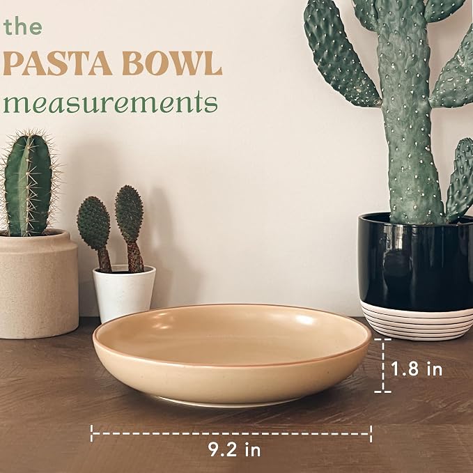 Mora Ceramic Artisan Matte Large Pasta Bowls 30oz, Set of 4 - Serving, Salad, Dinner, etc Kitchen Plate/Wide Bowl - Microwave, Oven, Dishwasher Safe - Modern Porcelain Stoneware Dishes, Safari Colors