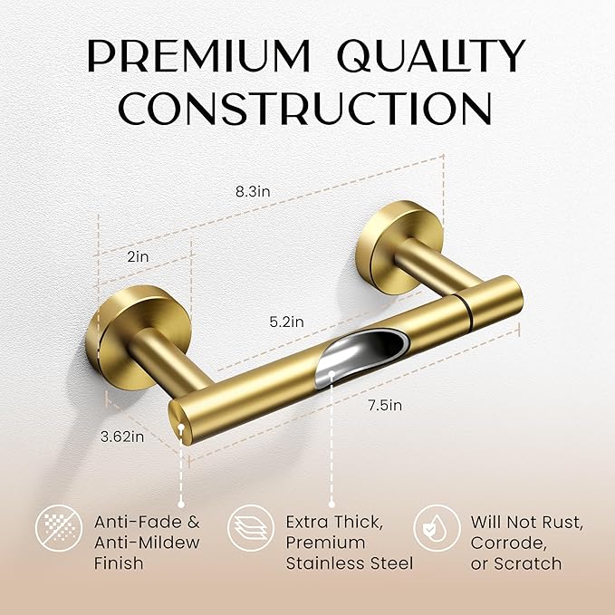 Day Moon™ - Toilet Paper Holder - Modern Roll Holder for Bathroom - 2 Pack - Wall Mount, Gold