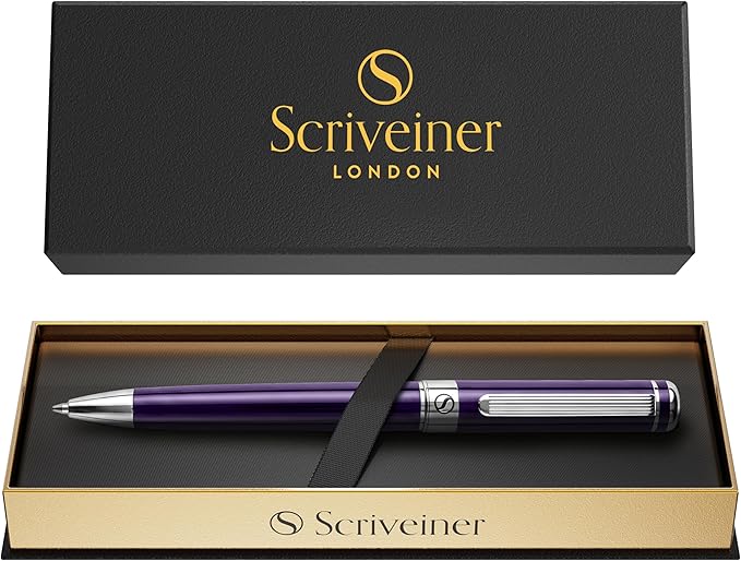 Scriveiner Aubergine Lacquer Ballpoint Pen - Stunning Luxury Pen, Schmidt Black Refill, Best Gift Set for Men & Women, Professional Executive Office, Nice Fancy Designer Pens