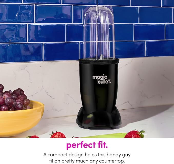 magic bullet Blender Set, 7-Piece Set, 250W Blender and Food Processor, 2 Blending Cups, Cross Blade, Compact Design, Smoothies, Sauces, Silver, MBR-0701AK