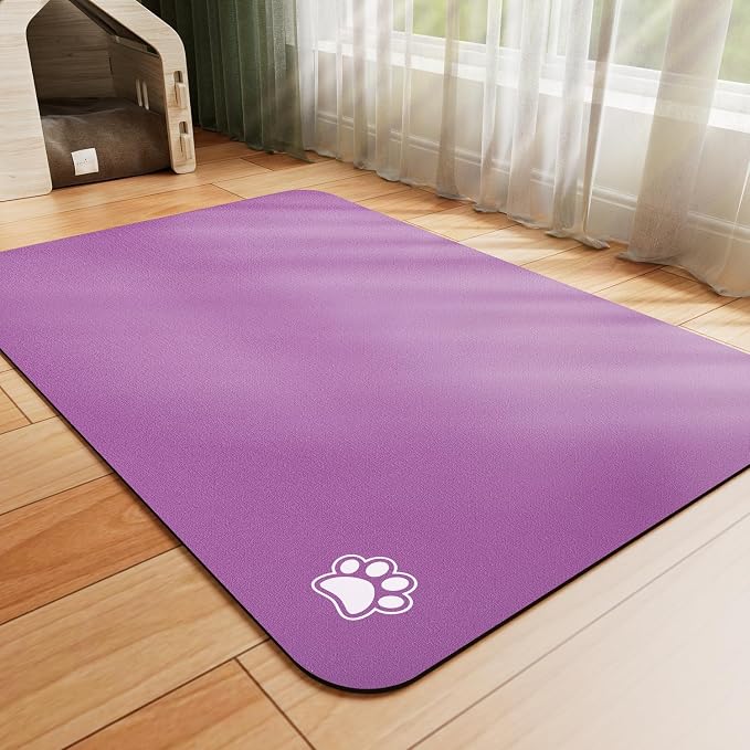 HotLive Dog Food Mat - Absorbent Cat Mat for Food and Water, No Stains Pet Feeding Bowl Mat, Easy to Clean Pet Placemats, Quick Dry Dog Water Dispenser Mat for Messy Drinkers | Paw Purple 24"x36"