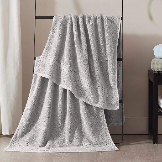 COZYART Luxury Bath Towels 2 PCS, Light Grey 100% Turkish Cotton 650 GSM | OEKO-Tex 100 Certified Zero Twist Ring Spun, Soft Absorbent Quick Dry, Plush Fluffy, Breathable Hotel Quality for Daily Use
