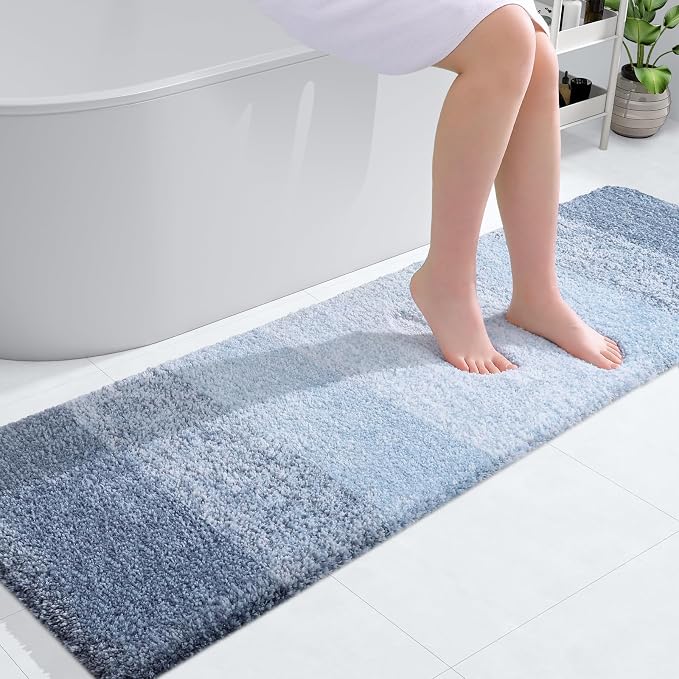 OLANLY Bathroom Runner Rugs Mat 59x17, Extra Soft Absorbent Microfiber Bath Rugs, Rubber Backing, Quick Dry, Washable Long Bath Mats for Bathroom Floor, Tub and Shower, Home Decor Accessories, Blue
